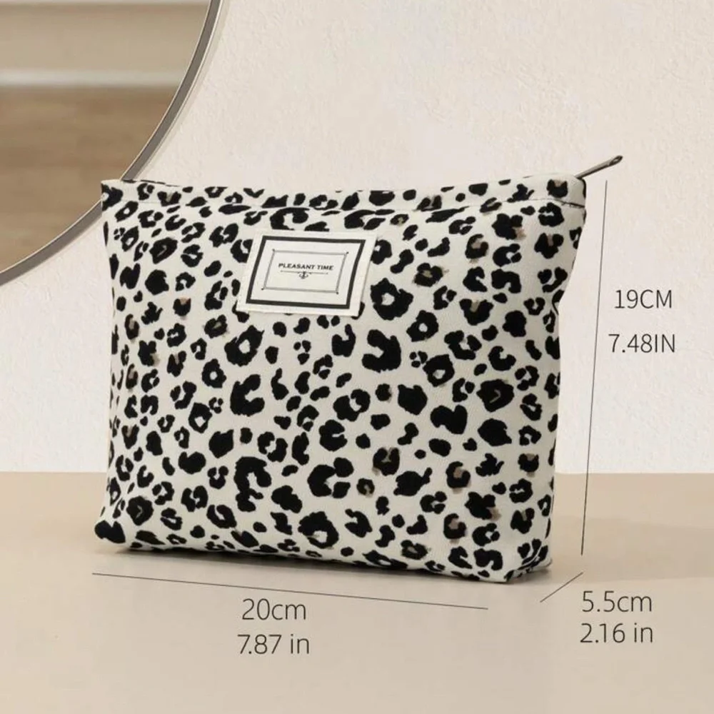 White Leopard Print Cosmetic Bag Chic Travel Pencil Pouch Makeup Bag